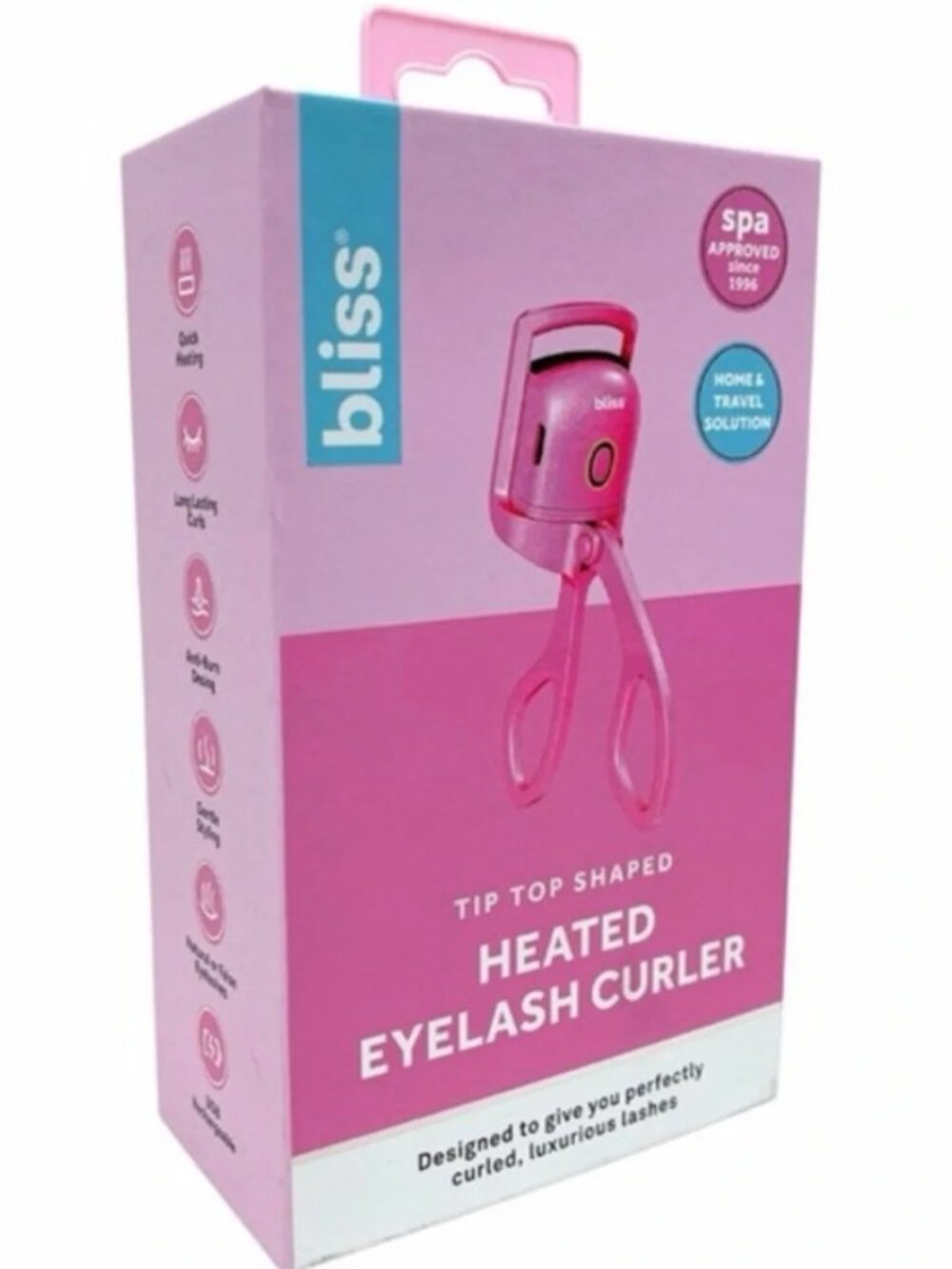 Bliss Pink Tip Top Shaped Heated Eyelash Curler NEW